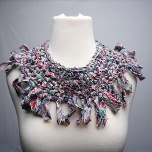 Vintage Handmade Fabric Fringe Collar Necklace – Boho Statement‎ Piece